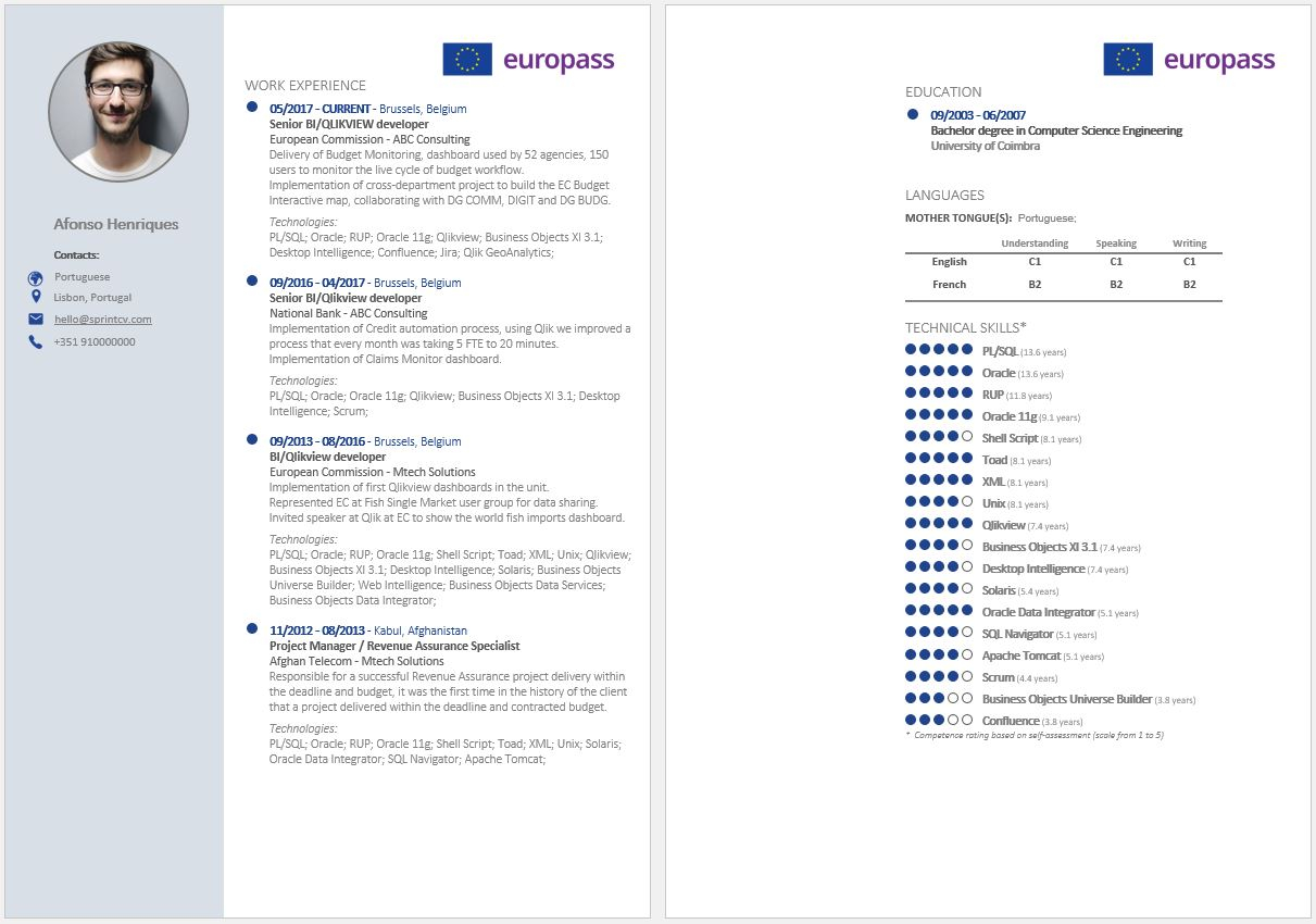 Curriculum Europass Vitae Template For U