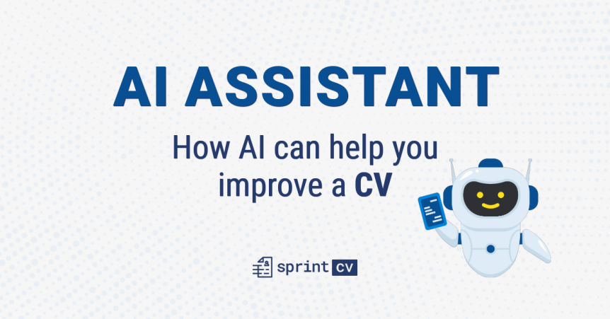 An AI Assistant, in a white background with Sprint CV logo, including a title saying how it can improve a cv.